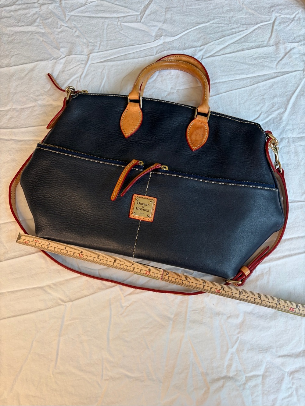 Dooney & Bourke navy Leather Messenger with Tan Handles
